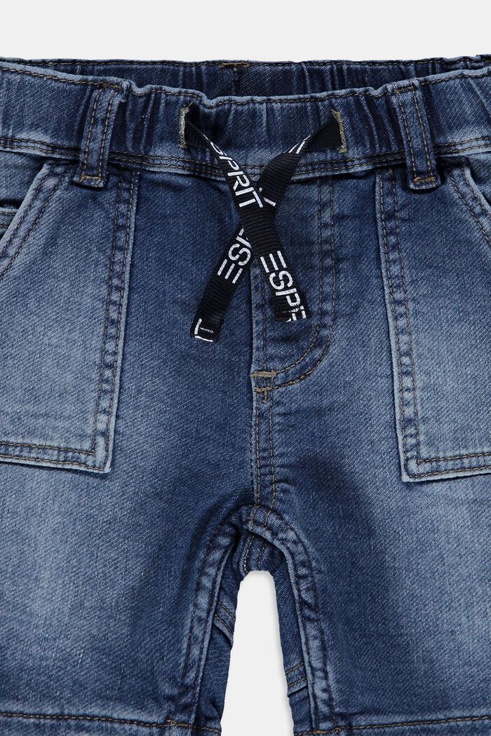 Denim shorts with a stretchy drawstring waistband, BLUE MEDIUM WASHED, detail image number 2