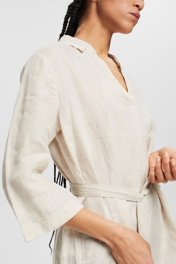 Linen blouse with a tie-around belt, SAND, detail image number 2