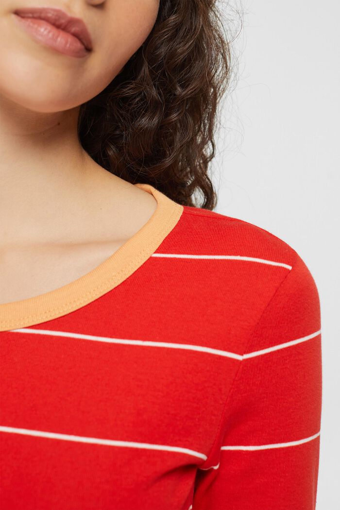 Striped long sleeve top, organic cotton, RED, detail image number 0