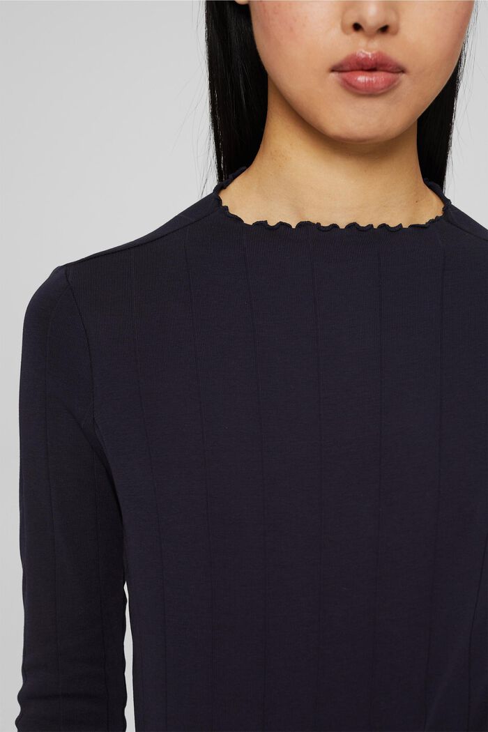 Long sleeve top with wavy edges, NAVY, detail image number 2