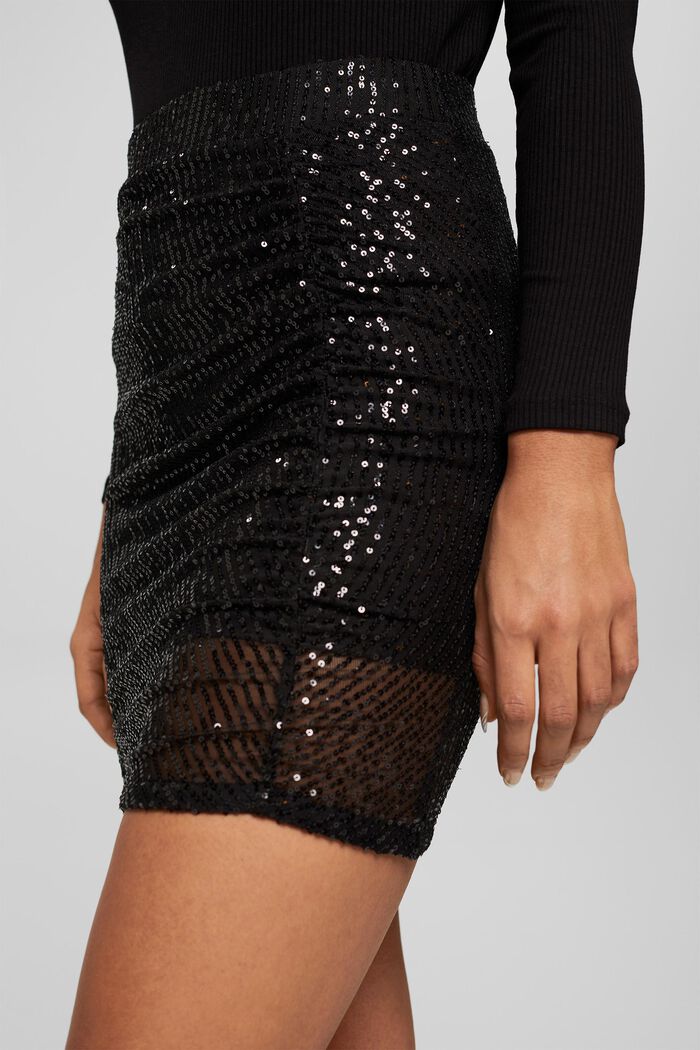 Mini skirt with sequins and gathers, BLACK, detail image number 2
