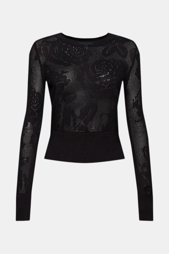 Jumper in openwork knit fabric, BLACK, overview