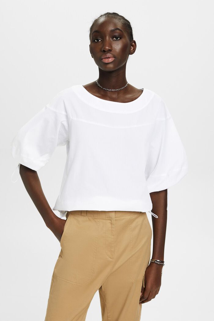 Short-sleeved poplin cotton top, WHITE, detail image number 0
