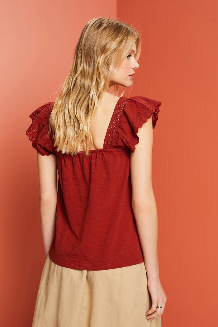 Jersey t-shirt with embroidered sleeves, TERRACOTTA, detail image number 3