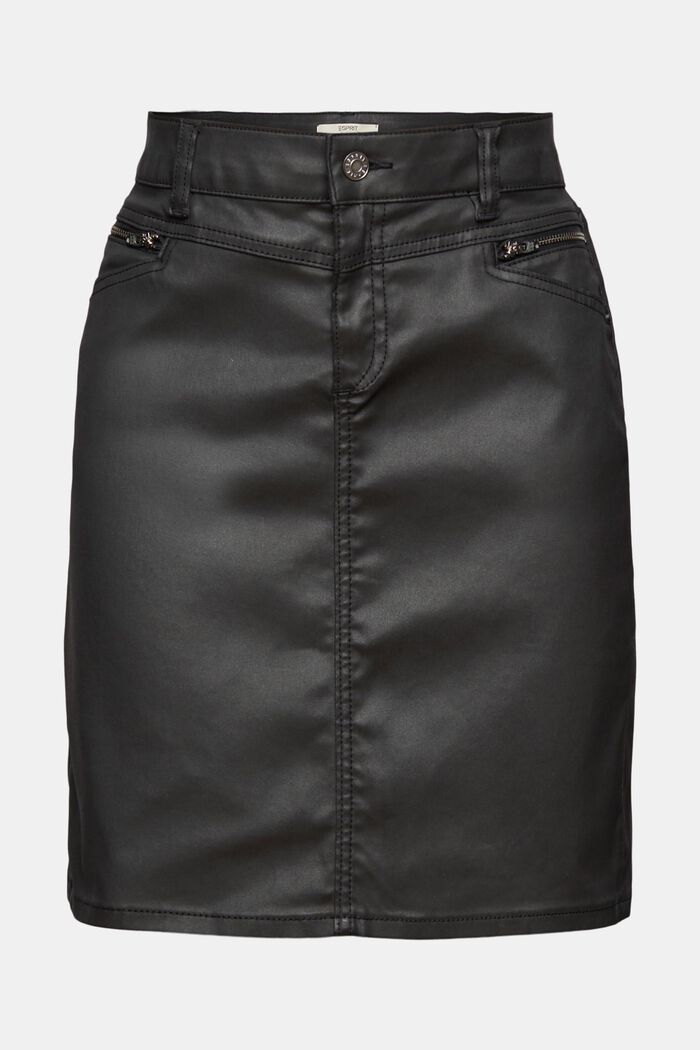 Coated denim mini skirt, BLACK, overview