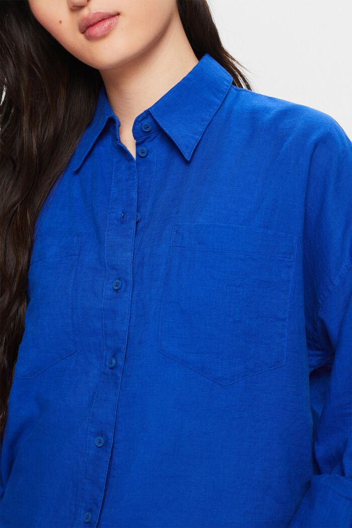 Cotton-Linen Shirt Blouse, BRIGHT BLUE, detail image number 3