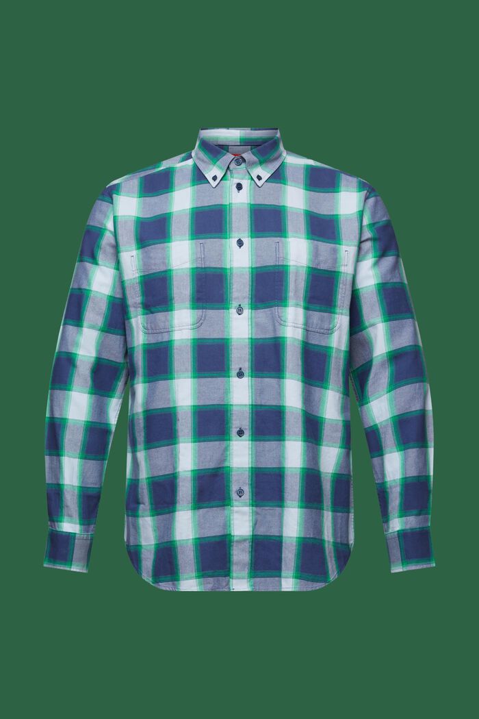 Checked Cotton Flannel Shirt, GREY BLUE, detail image number 6