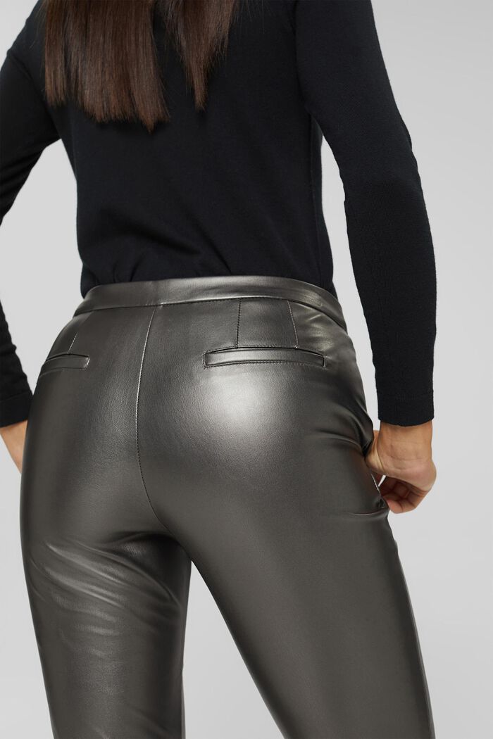 Vegan: Cropped trousers in faux leather, GUNMETAL, detail image number 2