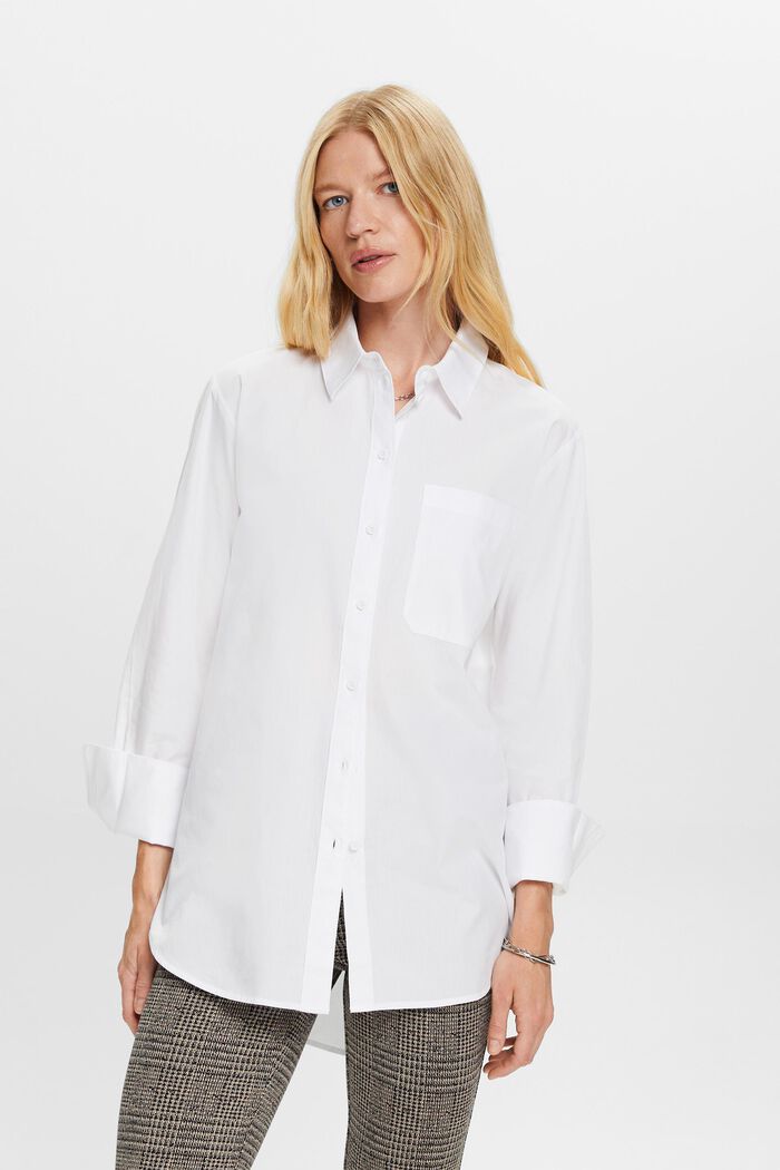 Loose fit shirt blouse, 100% cotton, WHITE, detail image number 0
