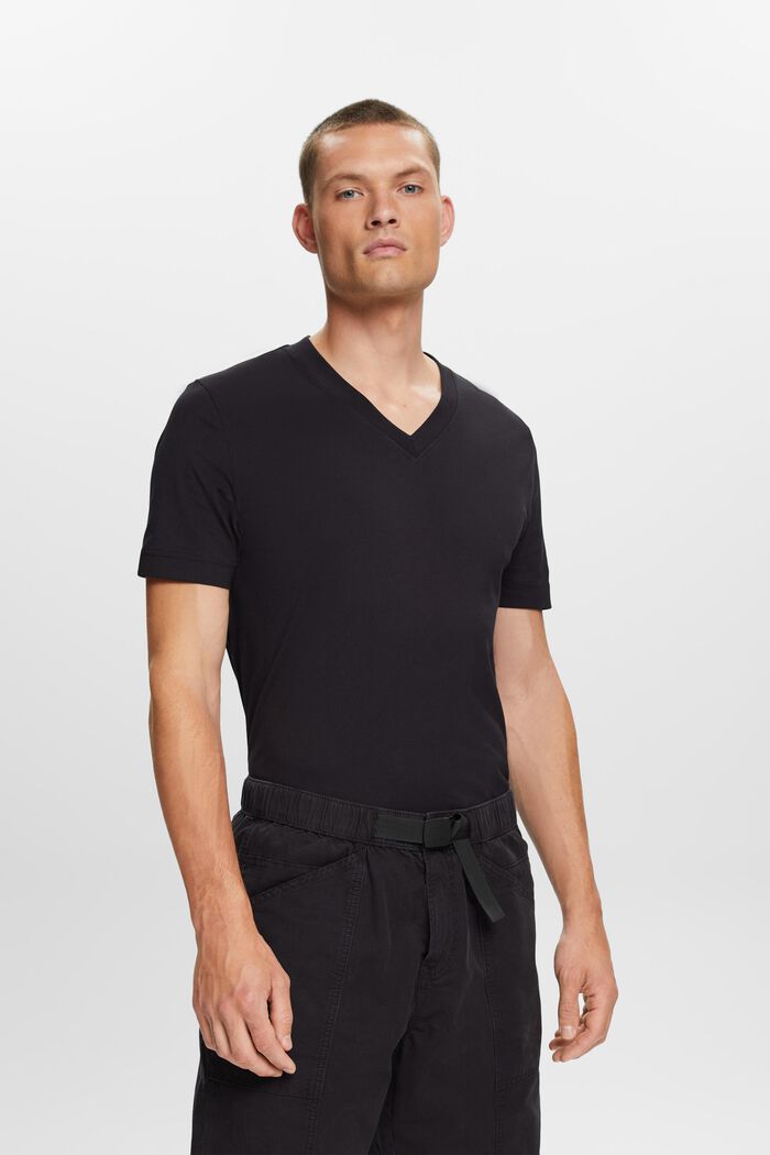 Jersey V-neck t-shirt, 100% cotton, BLACK, detail image number 0