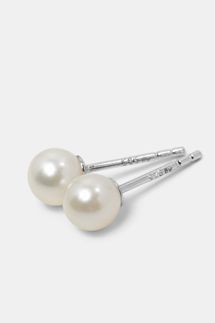 Sterling Silver Pearl Earrings, SILVER, detail image number 1