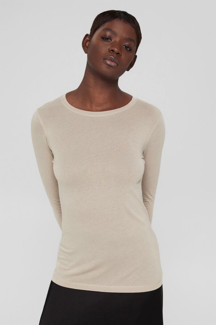 Long sleeve top with TENCEL™, LIGHT TAUPE, detail image number 0