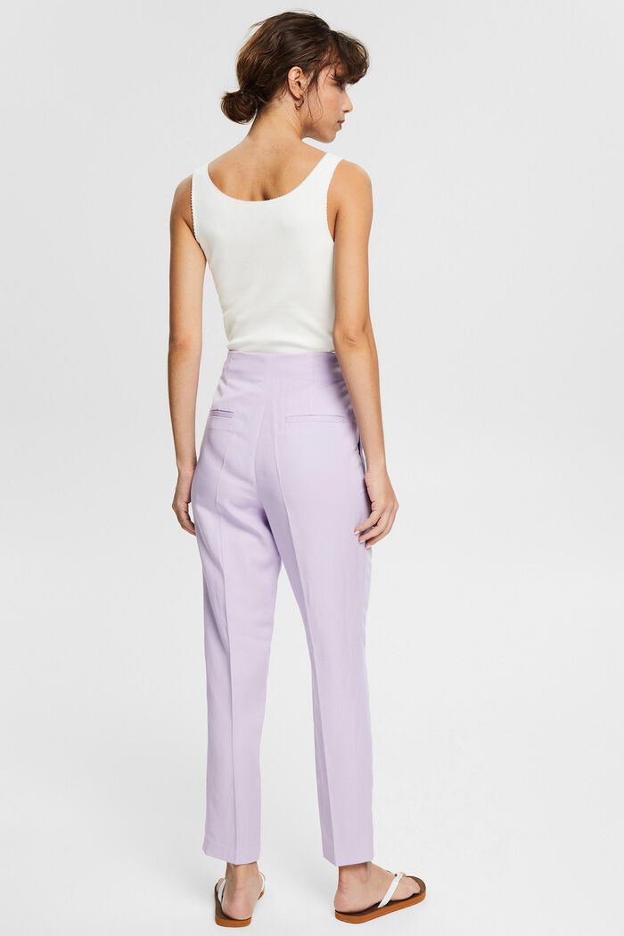 Linen blend: trousers with waist pleats, LAVENDER, detail image number 3