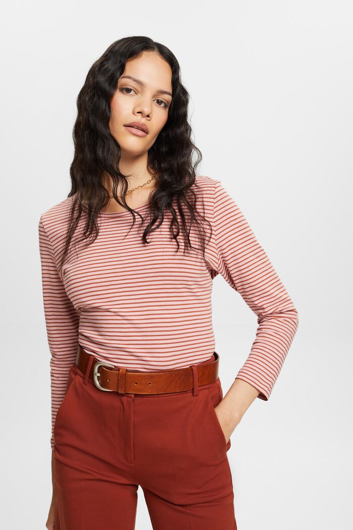 Striped Long-Sleeve Top, OLD PINK, detail image number 0
