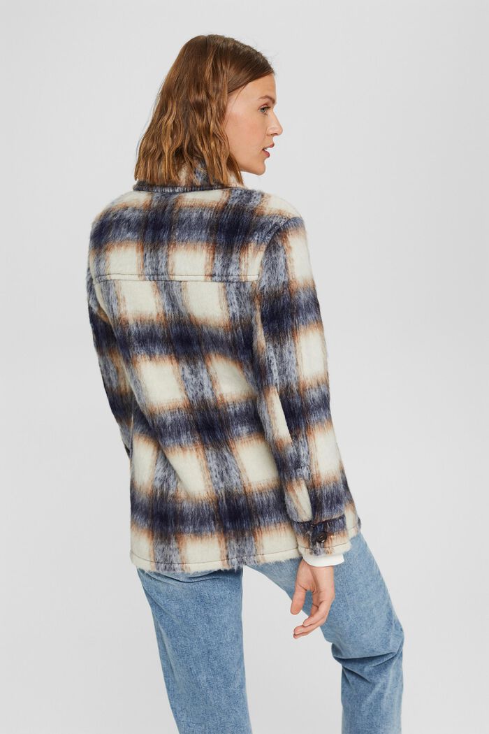 Made of a recycled wool blend: shaggy checked shacket, NAVY, detail image number 3