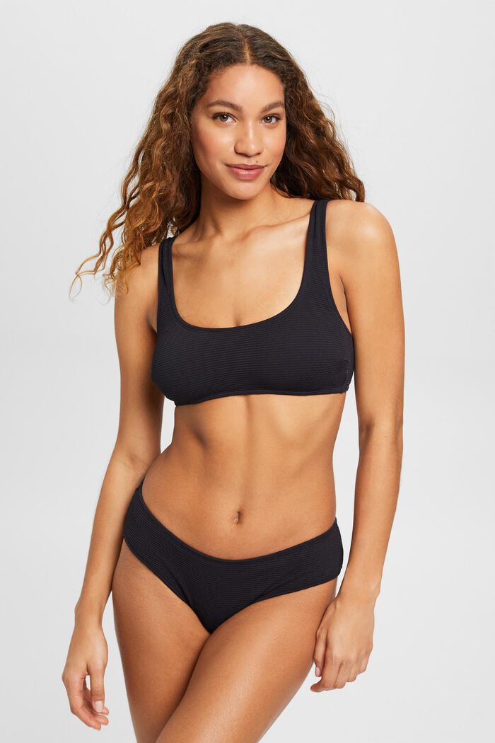 Textured croptop-style padded bikini top, BLACK, detail image number 0