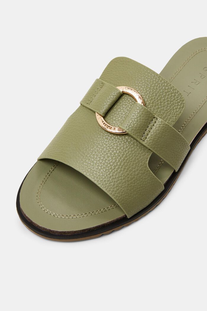 Faux leather sliders with ring detail, KHAKI GREEN, detail image number 3