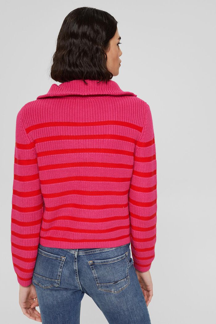 Knitted zip-neck jumper with a striped pattern, PINK FUCHSIA, detail image number 3
