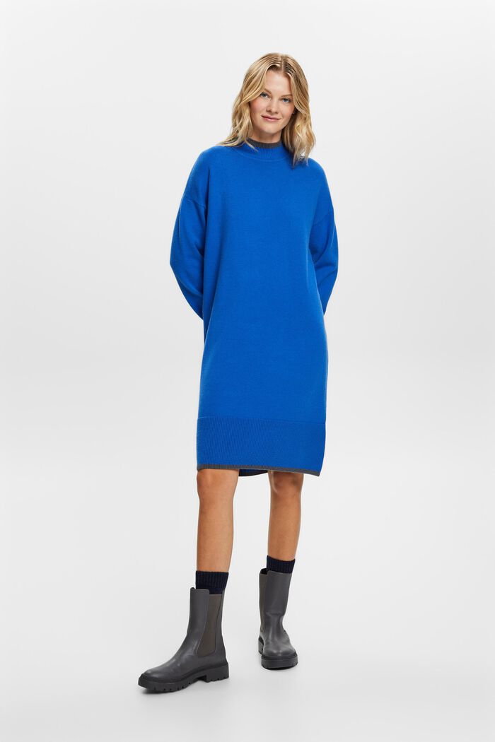 Knit Mock Neck Dress, BRIGHT BLUE, detail image number 0