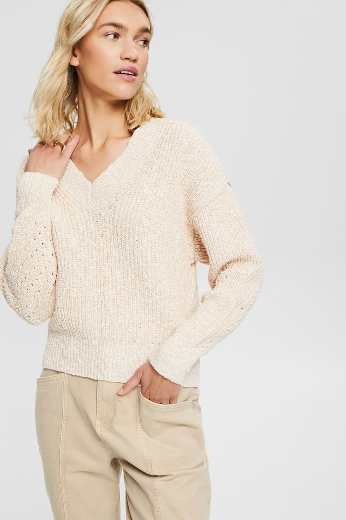 Chunky-knit jumper made of blended cotton, OFF WHITE, overview