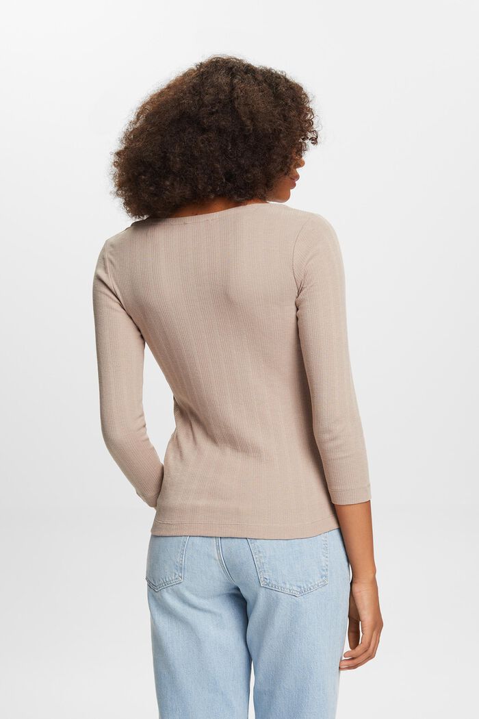Pointelle long-sleeve top, LIGHT TAUPE, detail image number 3
