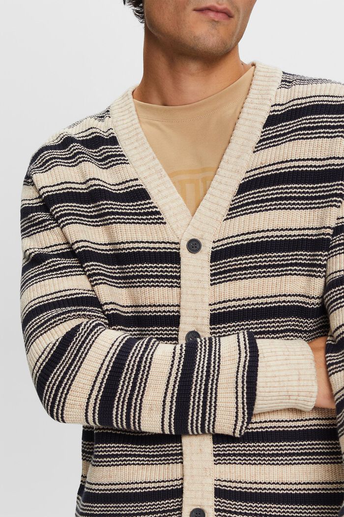 Striped V-neck cardigan, 100% cotton, NAVY, detail image number 2