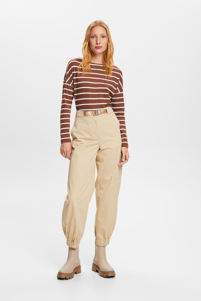 Striped Cotton Longsleeve Top, TOFFEE, detail image number 0