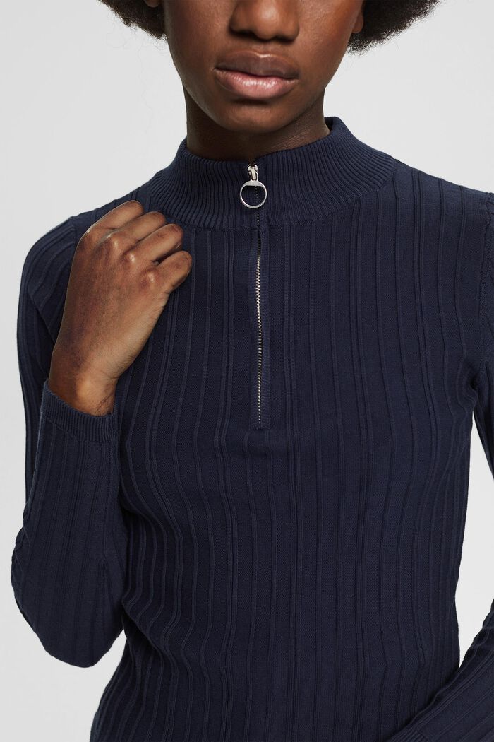 Zip-neck jumper in rib knit fabric, NAVY, detail image number 2