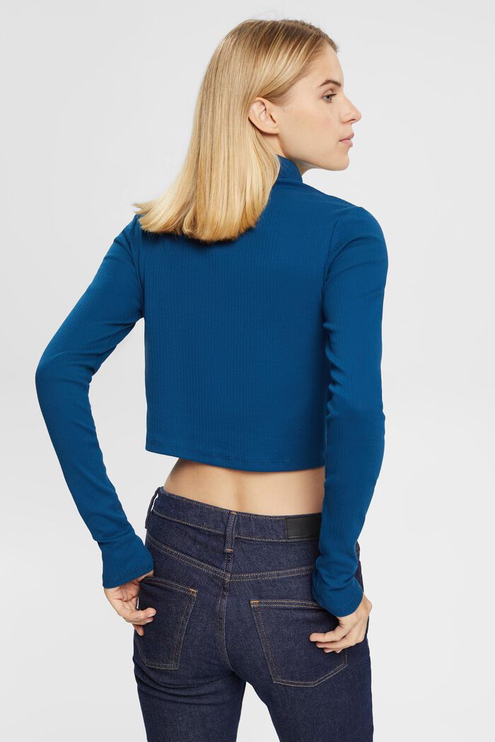 Cropped, roll neck long-sleeved top, PETROL BLUE, detail image number 4