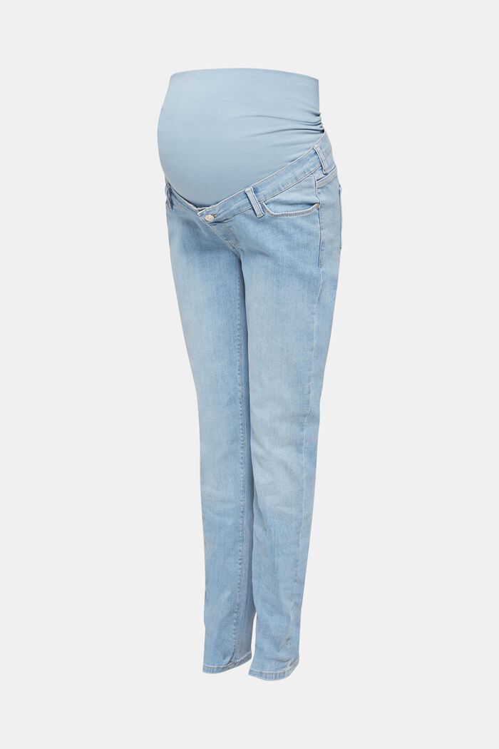 Bleached jeans with an over-bump waistband