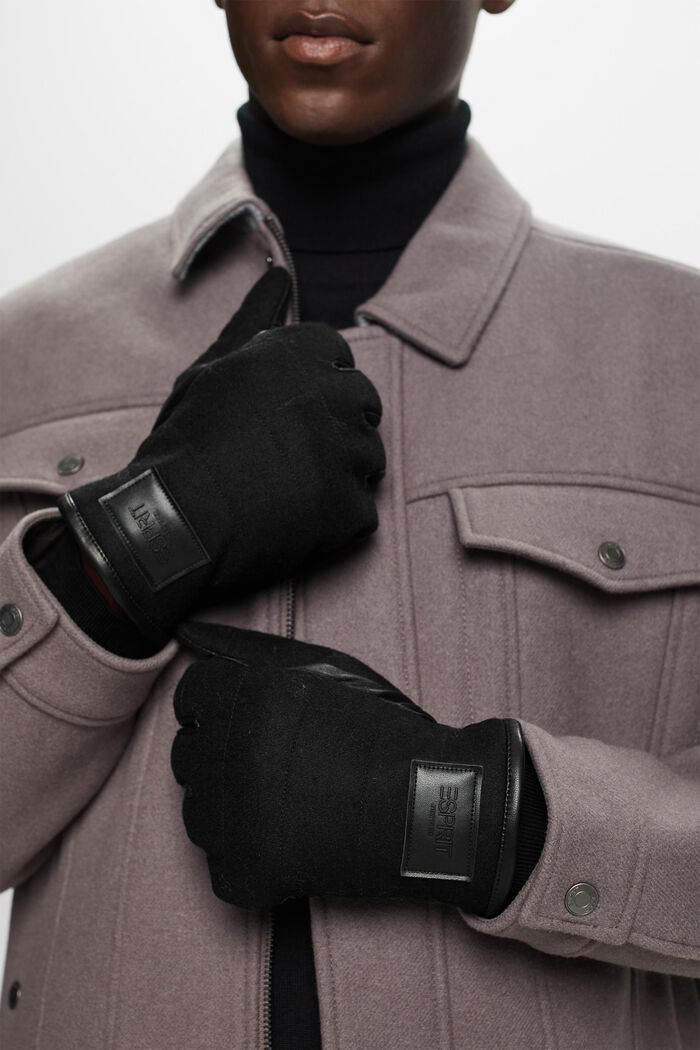 Wool Leather Gloves, BLACK, detail image number 2