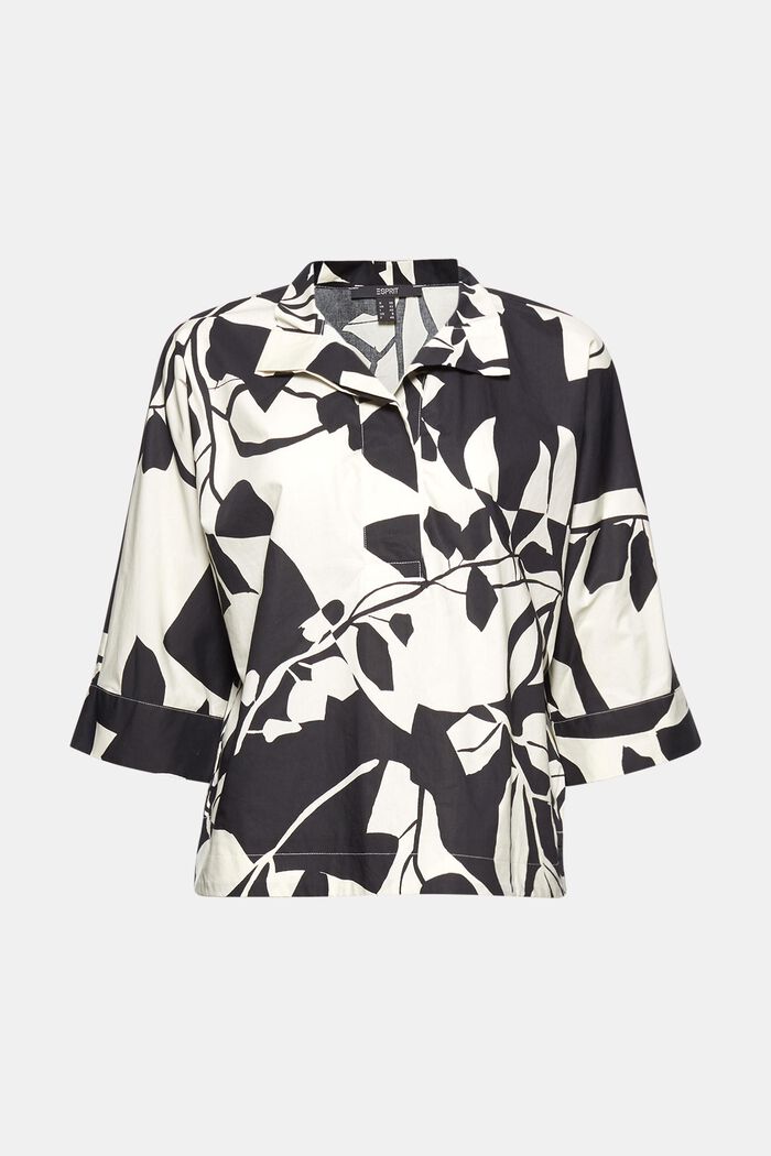 Cotton poplin blouse with botanical print, BLACK, overview