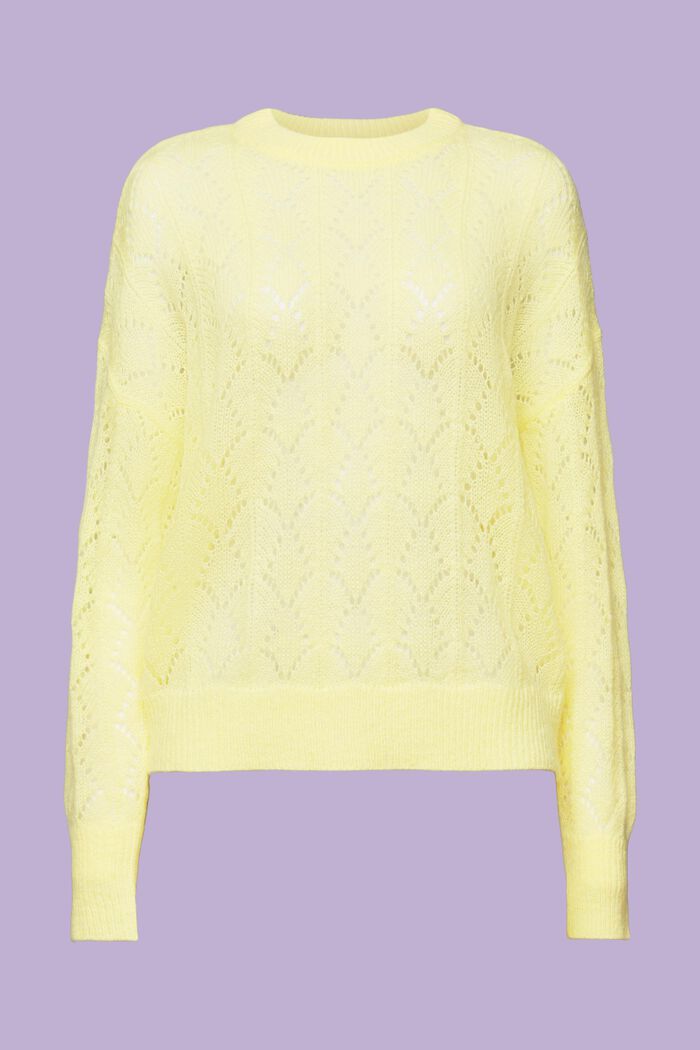 Open-Knit Wool-Blend Sweater, LIME YELLOW, detail image number 6