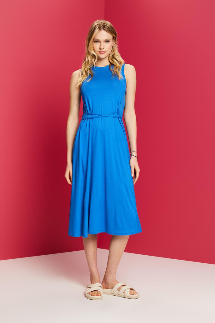 Jersey midi dress with fixed waist bands, BRIGHT BLUE, detail image number 1