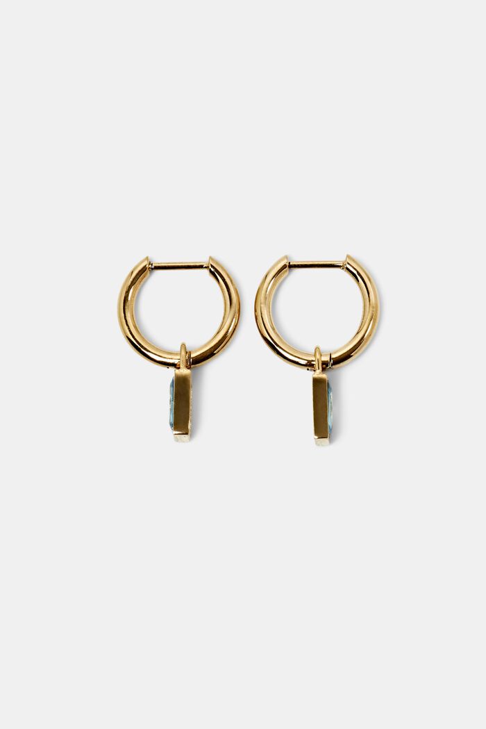 Small hoop earrings with pendant, stainless steel, GOLD, detail image number 0