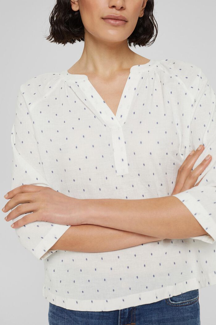 Patterned blouse with a cup-shaped neckline, OFF WHITE, detail image number 0