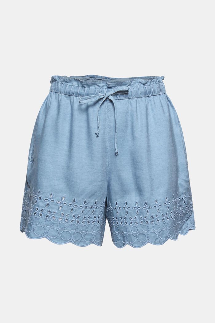 Made of TENCEL™: Shorts with embroidery, BLUE BLEACHED, overview
