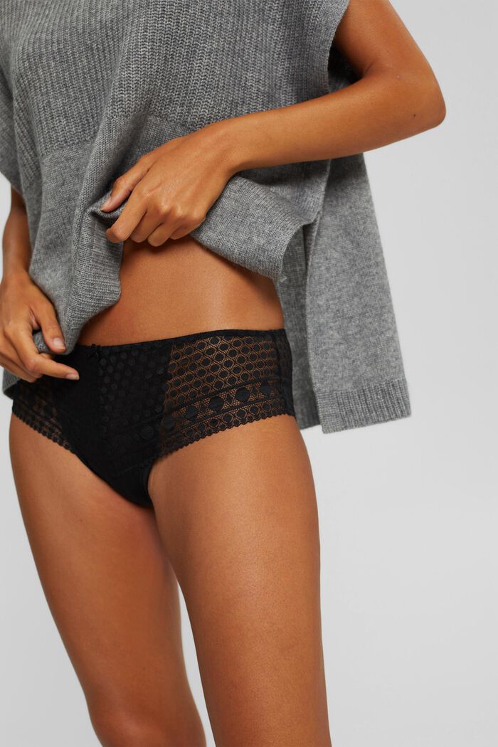Recycled: Brazilian hipster shorts made of lace, BLACK, detail image number 1