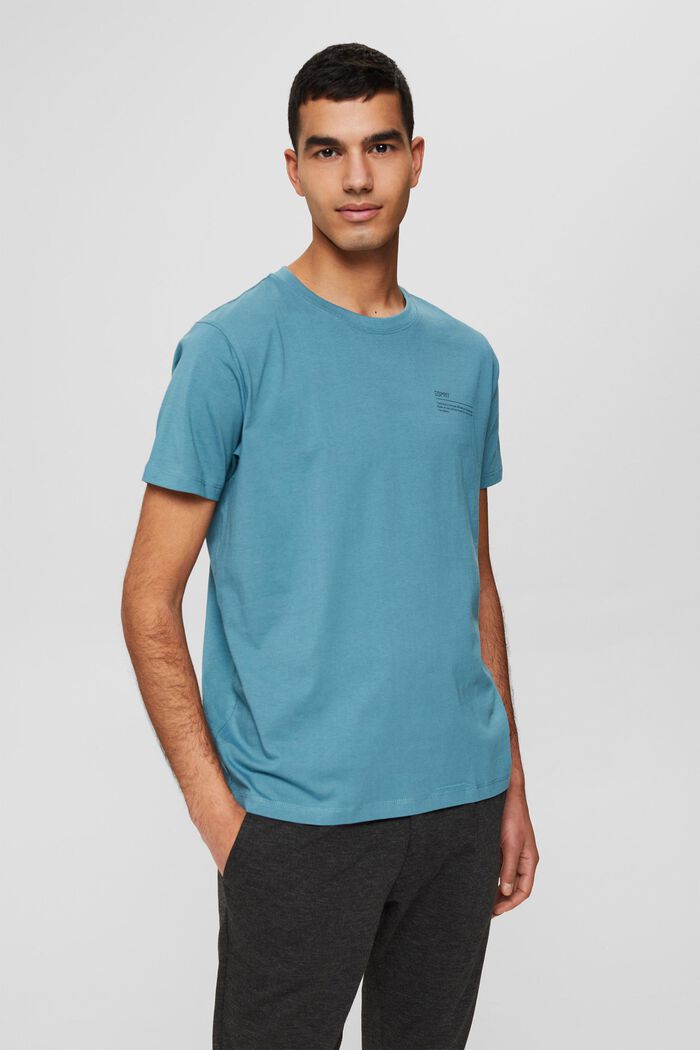 Jersey T-shirt with a print, 100% organic cotton, TURQUOISE, overview