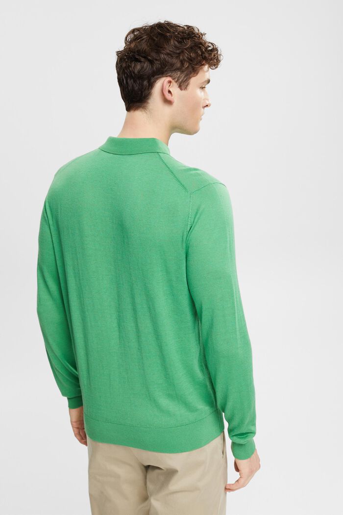 Containing TENCEL™: long sleeve polo shirt, GREEN, detail image number 3