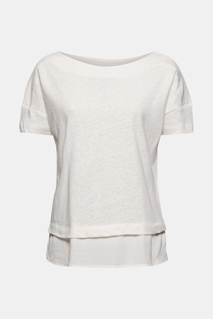 Linen blend: layered-effect T-shirt, OFF WHITE, detail image number 6