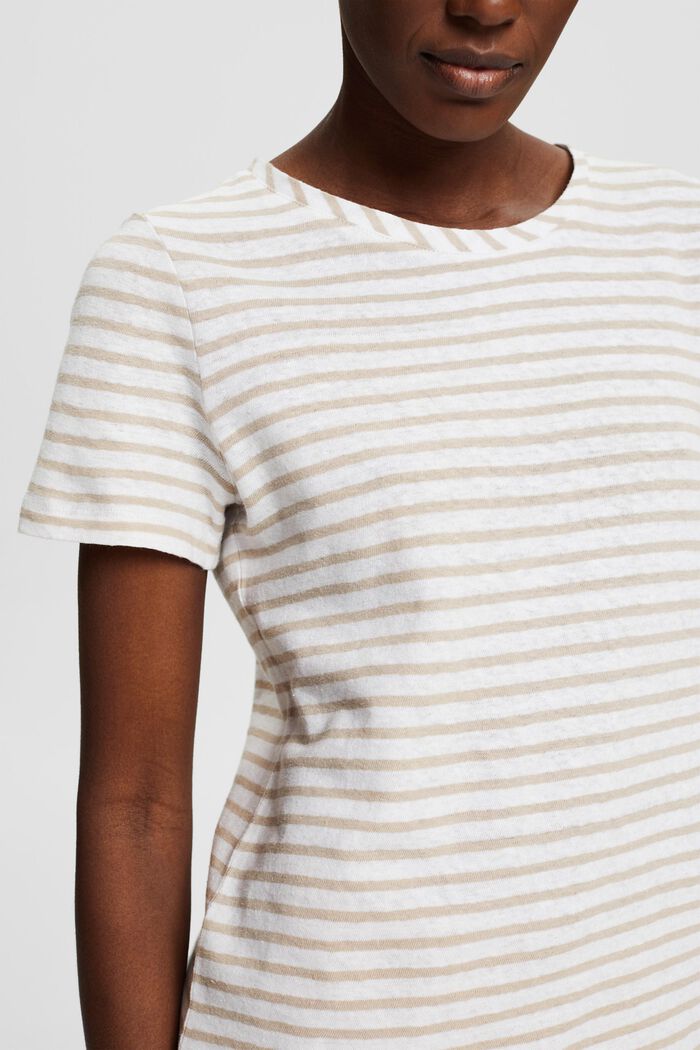 With linen: striped T-shirt, LIGHT TAUPE, detail image number 0