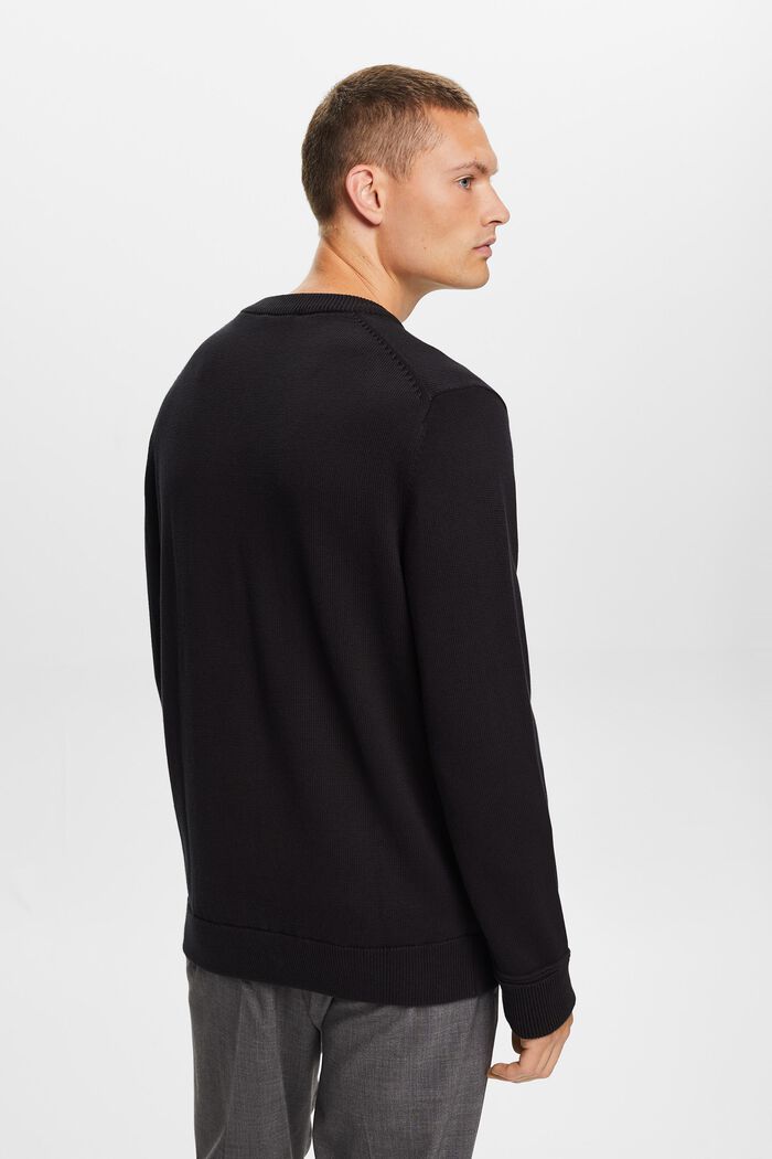 Cotton Crewneck Sweater, BLACK, detail image number 3