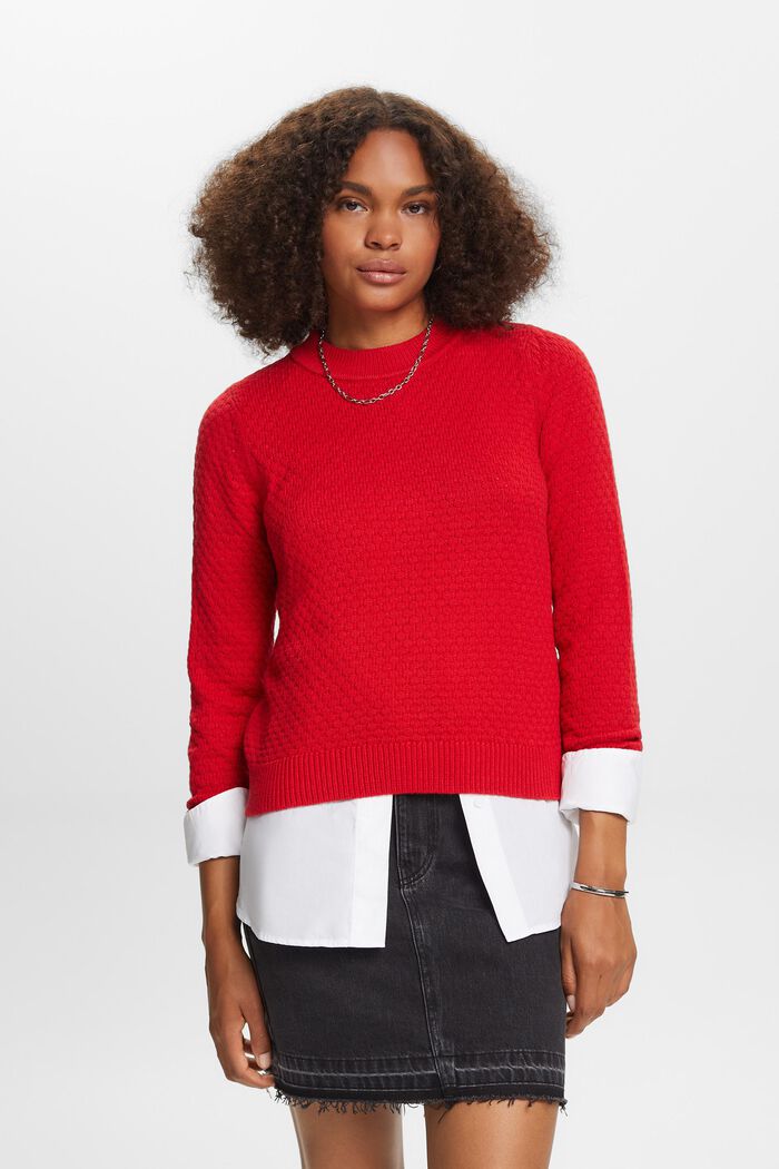 Textured knit jumper, cotton blend, DARK RED, detail image number 0