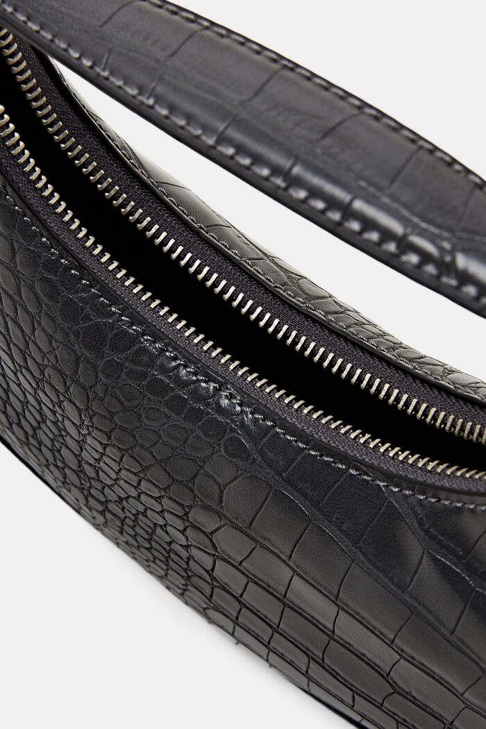 Faux Leather Crescent Bag, DARK GREY, detail image number 5