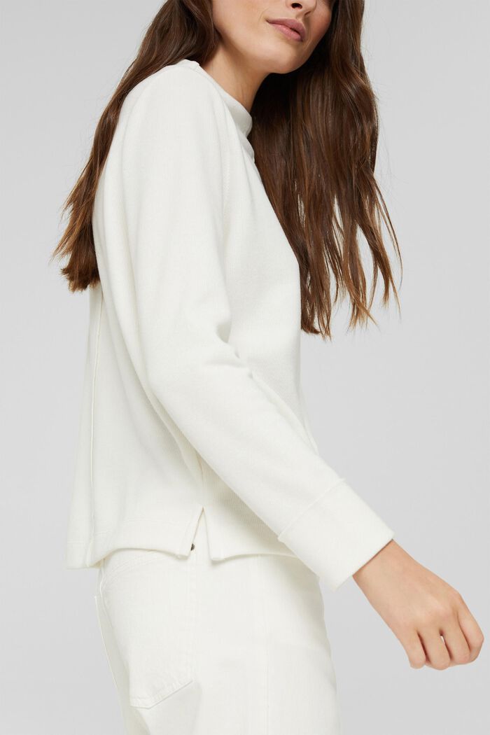 Sweatshirt with a stand-up collar, blended organic cotton, OFF WHITE, detail image number 2