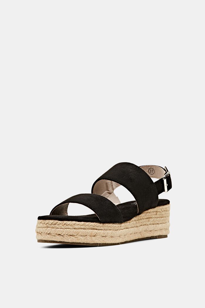 Wedge heel sandals made of faux suede, BLACK, detail image number 2