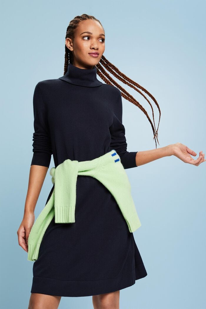 Turtleneck Knit Mini Dress, NAVY, detail image number 0
