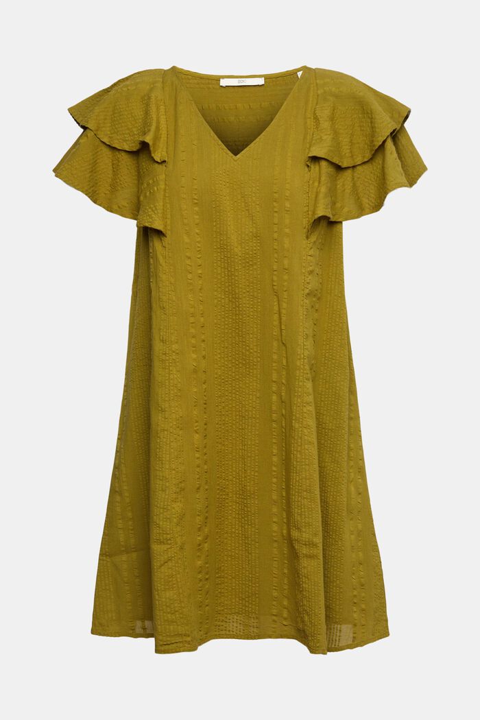 Textured cotton dress, OLIVE, overview