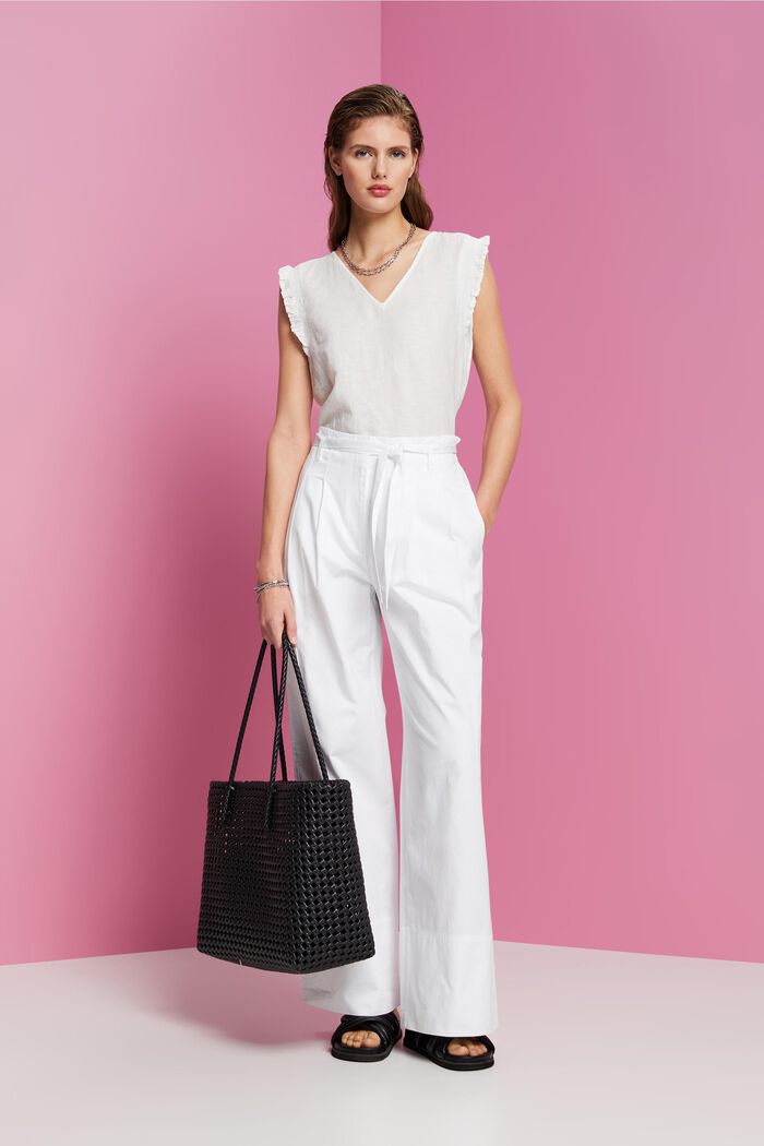 Sleeveless linen blend blouse, OFF WHITE, detail image number 1
